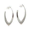 photo of a pair of silver v-shaped hoop earrings side view on a white background