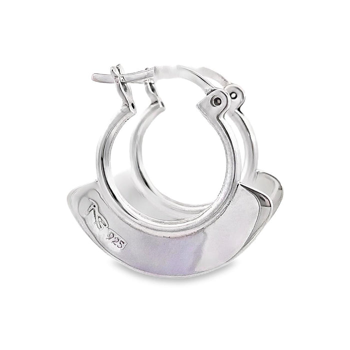 photo of modern silver hoop earrings on a white background side view