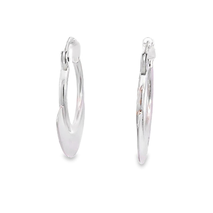 photo of modern silver hoop earrings on a white background front view