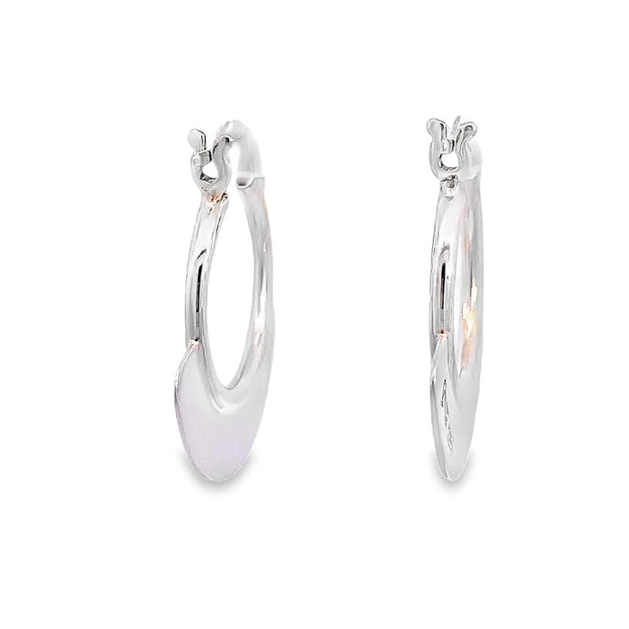 photo of modern silver hoop earrings on a white background rear view