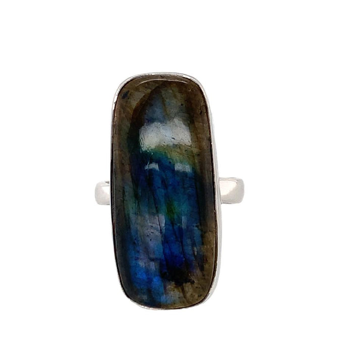 Sterling Silver Labradorite Ring-Artisan Made Rectangular Bezel Set Ring