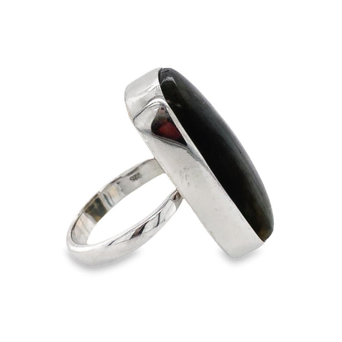 Sterling Silver Labradorite Ring-Artisan Made Rectangular Bezel Set Ring