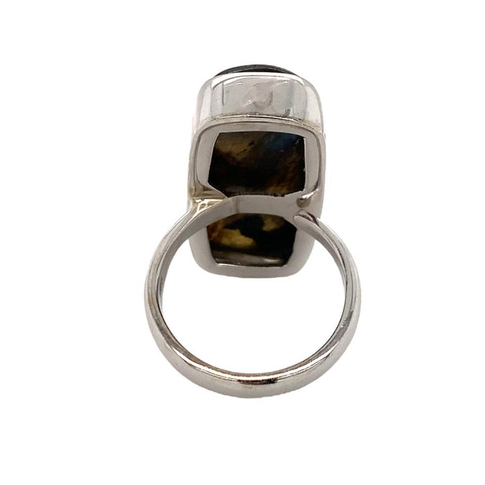 Sterling Silver Labradorite Ring-Artisan Made Rectangular Bezel Set Ring