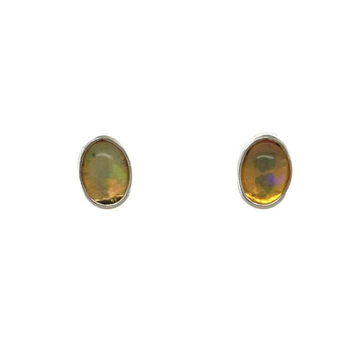 Sterling Silver Opal Earrings-Natural Oval Opal Studs