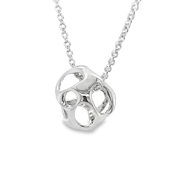 Sterling Silver Pendant Necklace-Guillermo Arreguis' Honeycomb Ball on 18 Inch Cable Chain on white background