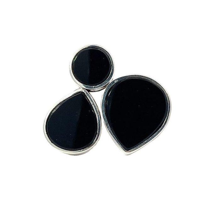 Sterling Silver Ring - Artisan Guillermo Arreguis Triple Black Onyx on white background