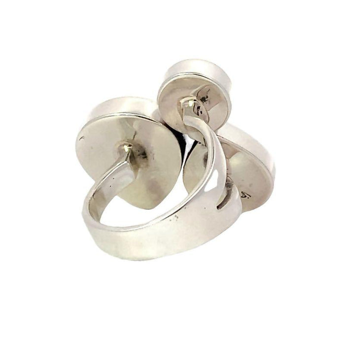 Sterling Silver Ring - Artisan Guillermo Arreguis Triple Black Onyx on white background back view