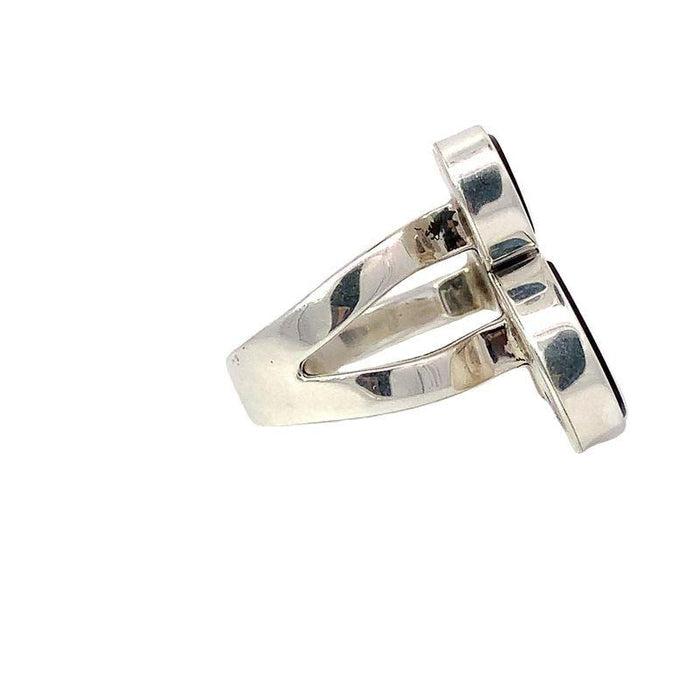 Sterling Silver Ring - Artisan Guillermo Arreguis Triple Black Onyx on white background side view