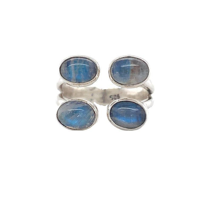 Sterling Silver Ring- Artisan Quad Bezel Moonstone Negative Space Ring front view on white background