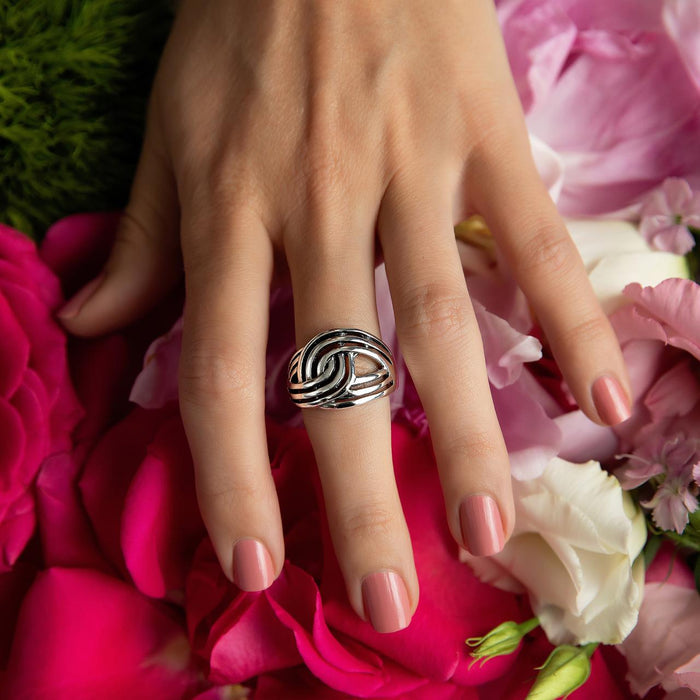 Sterling Silver Ring-Artisan Double Open Circles Ring Finger Size 5
