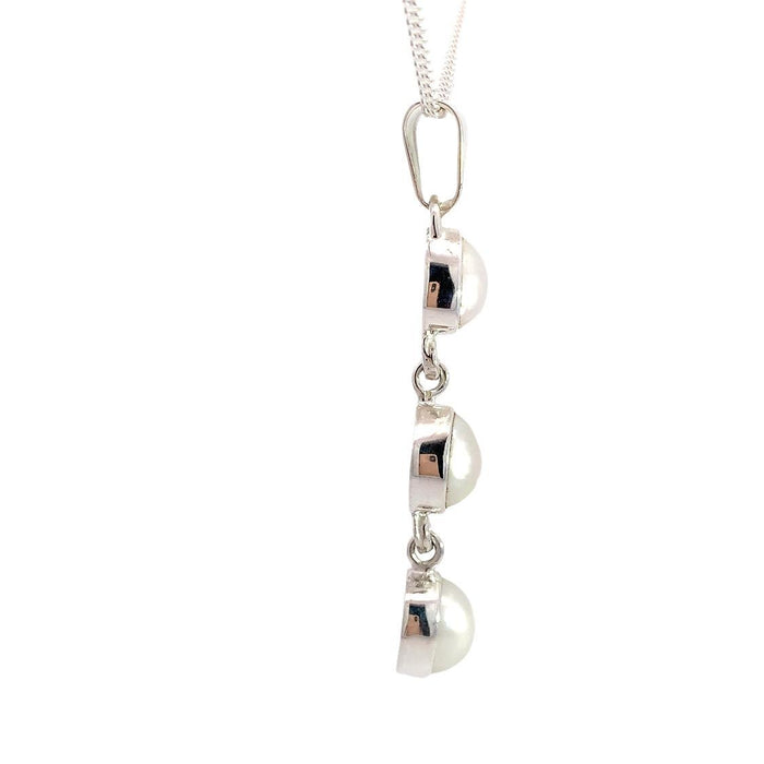 Sterling Silver Three Pearl Necklace Pendant – Bezel Set Design