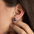 Sterling Silver Tourmalated Quartz Studs- Silver Bezel Stud Earrings
