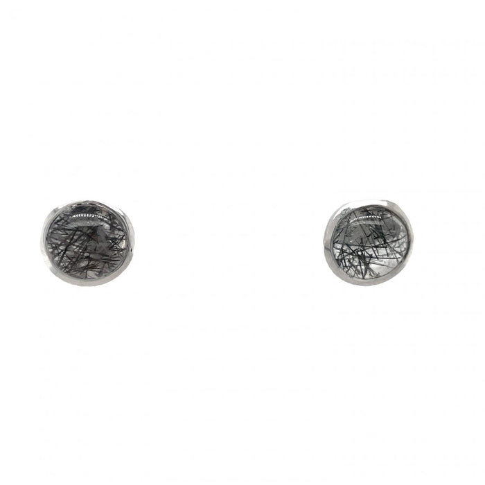 Sterling Silver Tourmalated Quartz Studs- Silver Bezel Stud Earrings