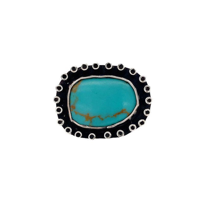 Sterling Silver Turquoise Ring- Manuel Figueroa's Turquoise Ring on white backgrounf front view