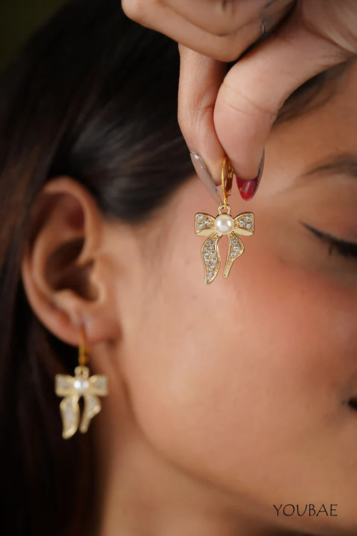 Studded Bow Pearl Earrings