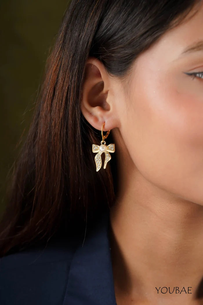 Studded Bow Pearl Earrings