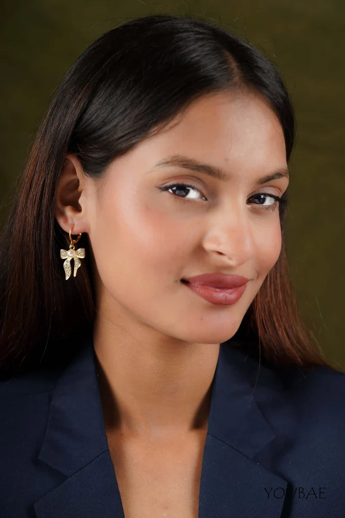 Studded Bow Pearl Earrings