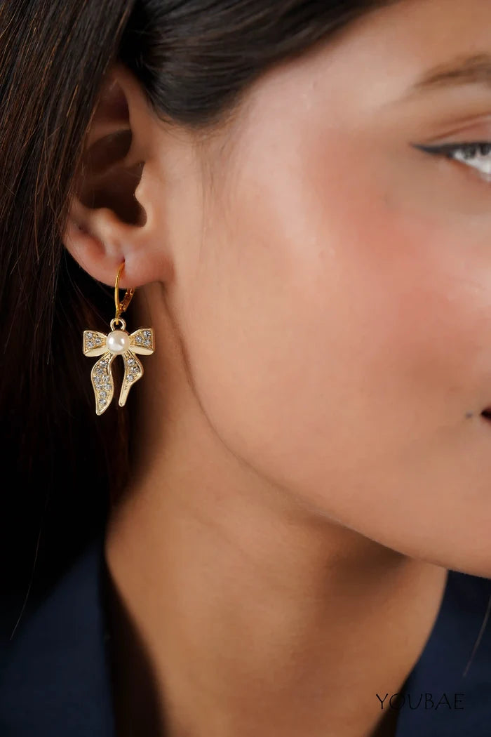 Studded Bow Pearl Earrings