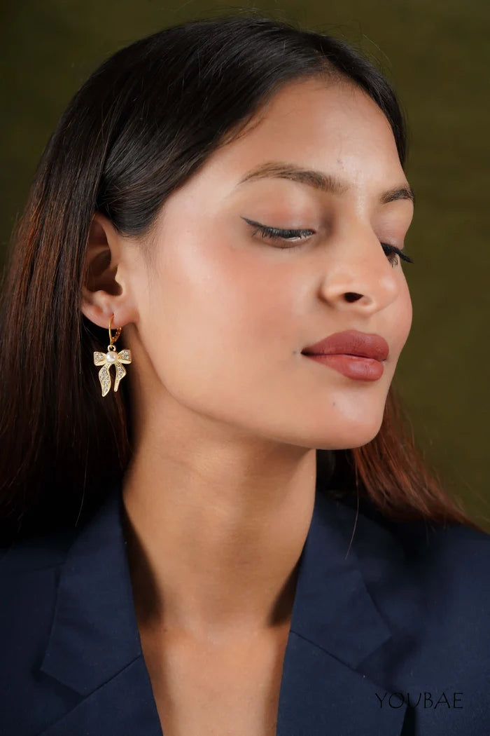 Studded Bow Pearl Earrings