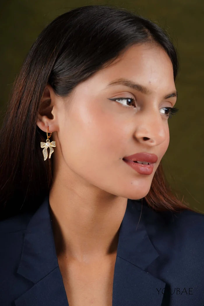 Studded Bow Pearl Earrings