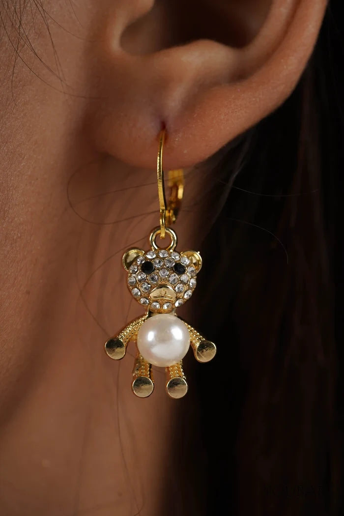 Studded Golden Teddy Pearl Earrings