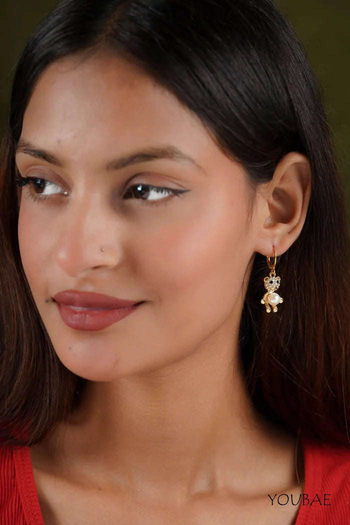 Studded Golden Teddy Pearl Earrings