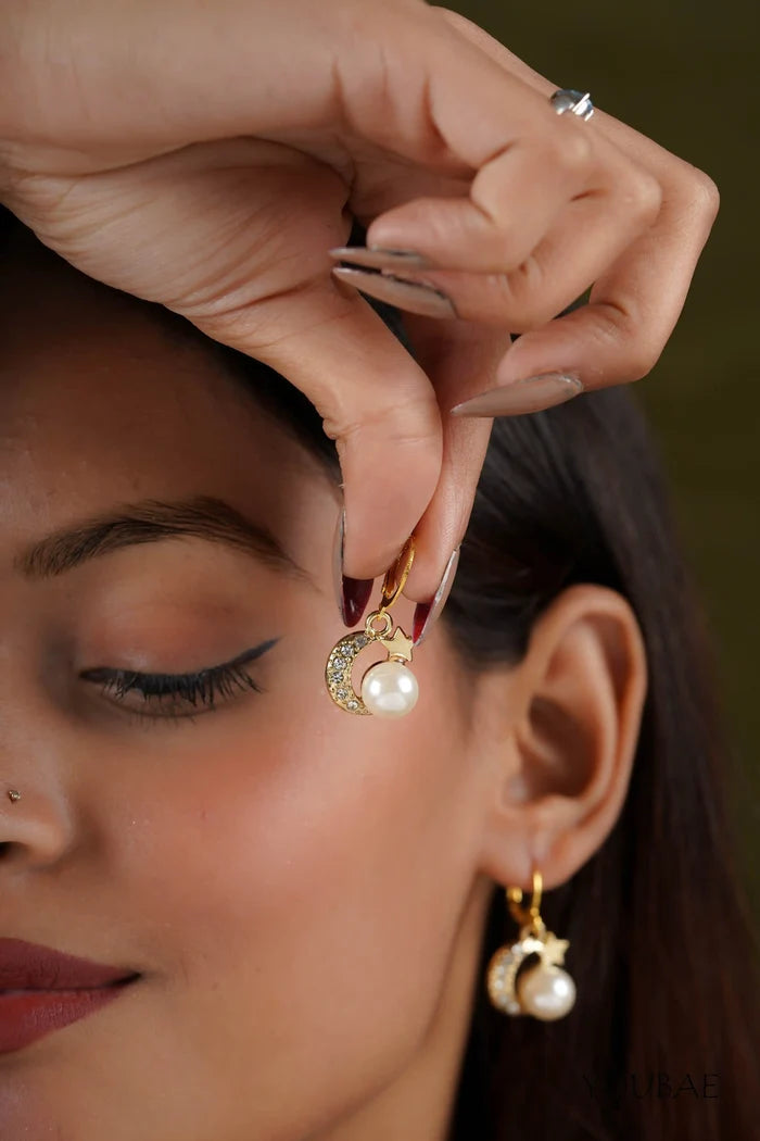 Studded Moon Star Pearl Earrings