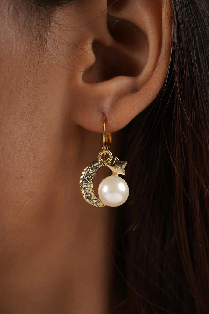 Studded Moon Star Pearl Earrings