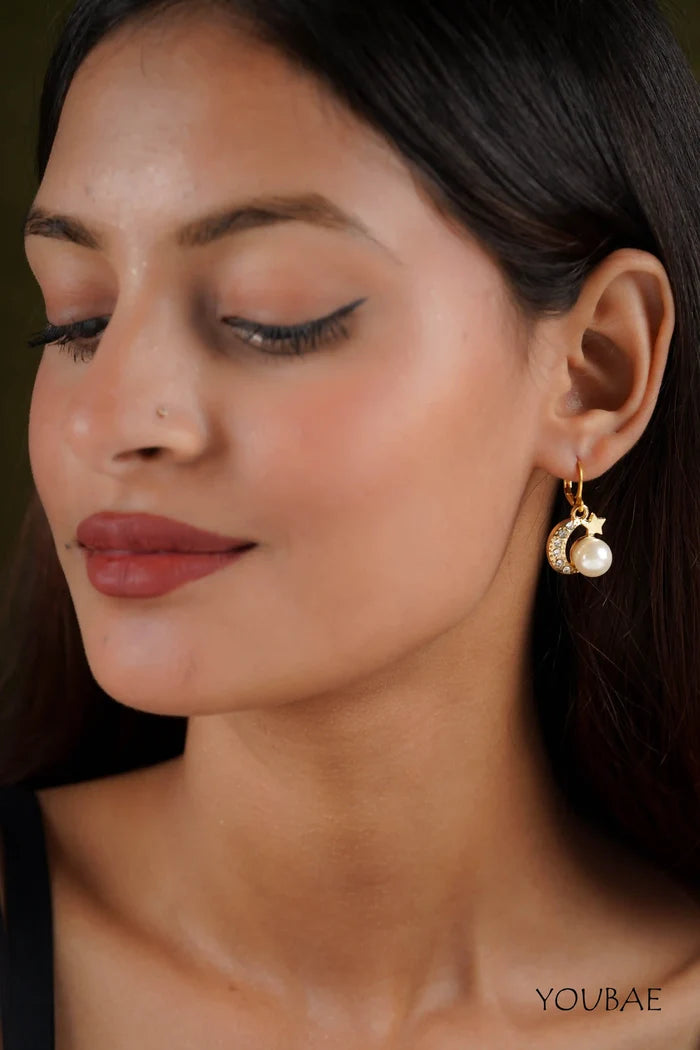Studded Moon Star Pearl Earrings