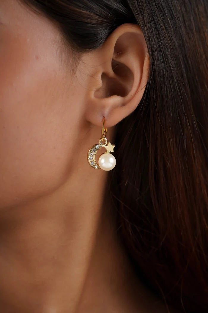 Studded Moon Star Pearl Earrings