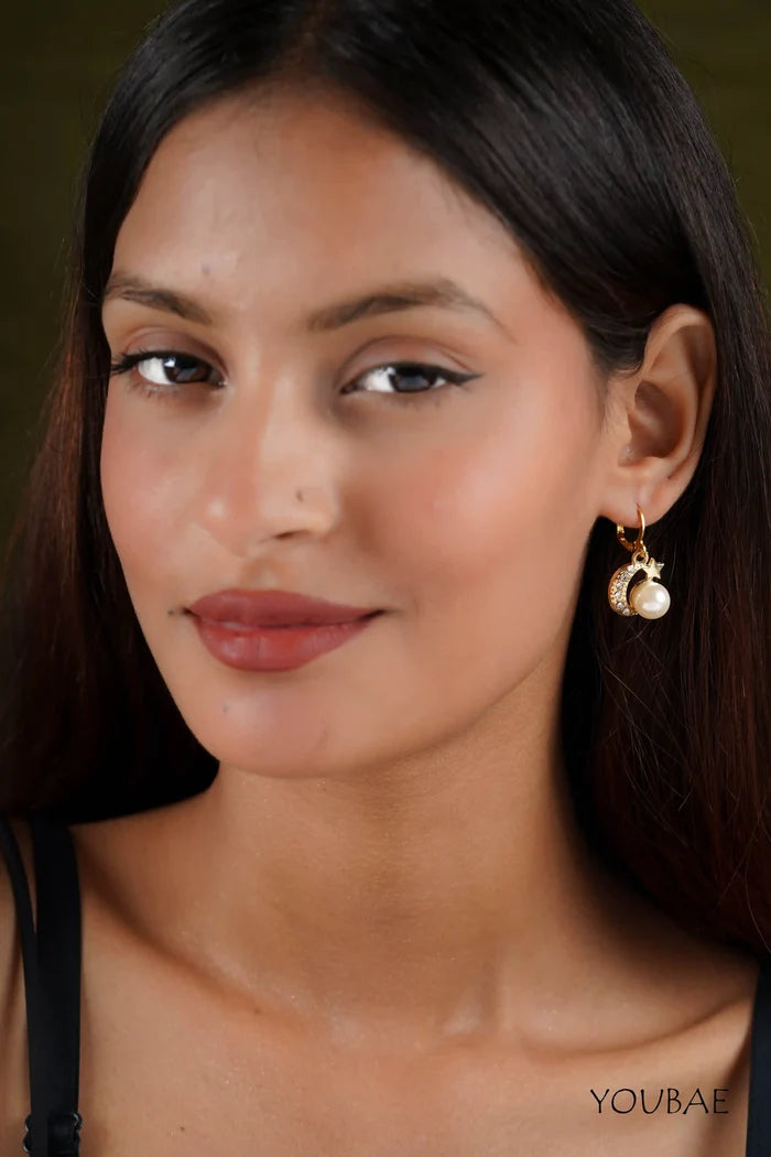 Studded Moon Star Pearl Earrings