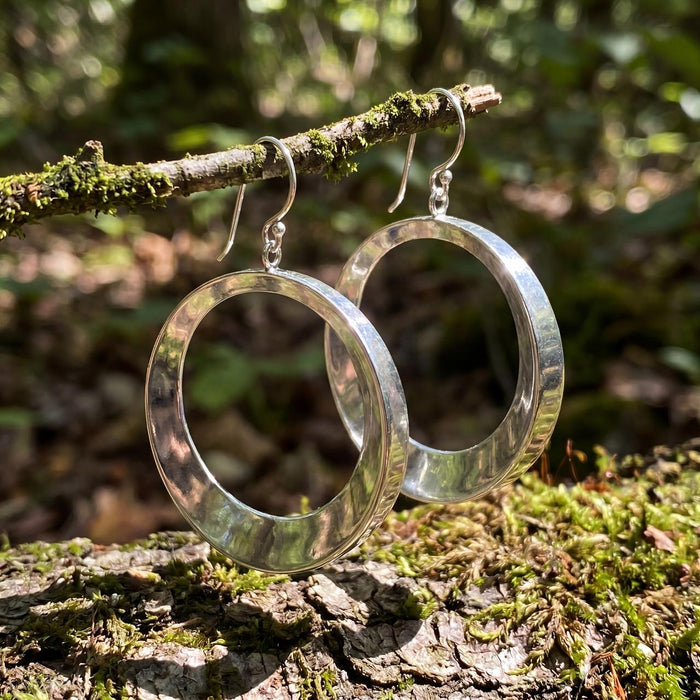 Taxco Artisan Made Sterling Silver Large Tapering Hoop Dangle Earrings
