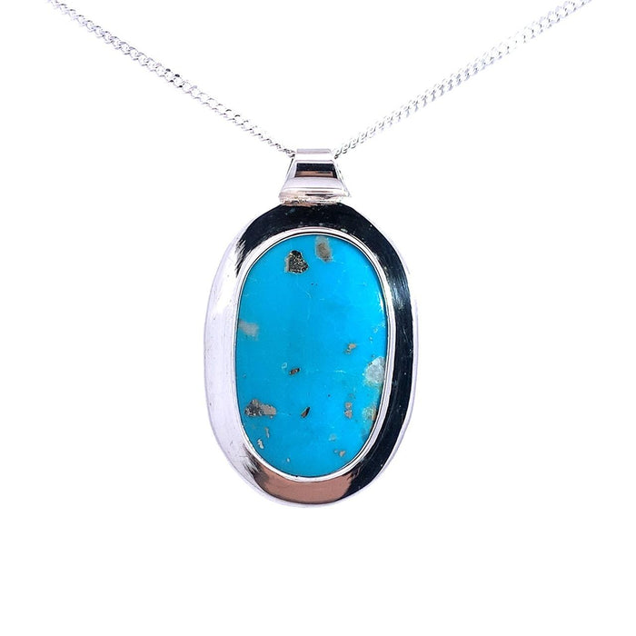 Taxco Artisan Sterling Silver Oval Turquoise Frame Pendant