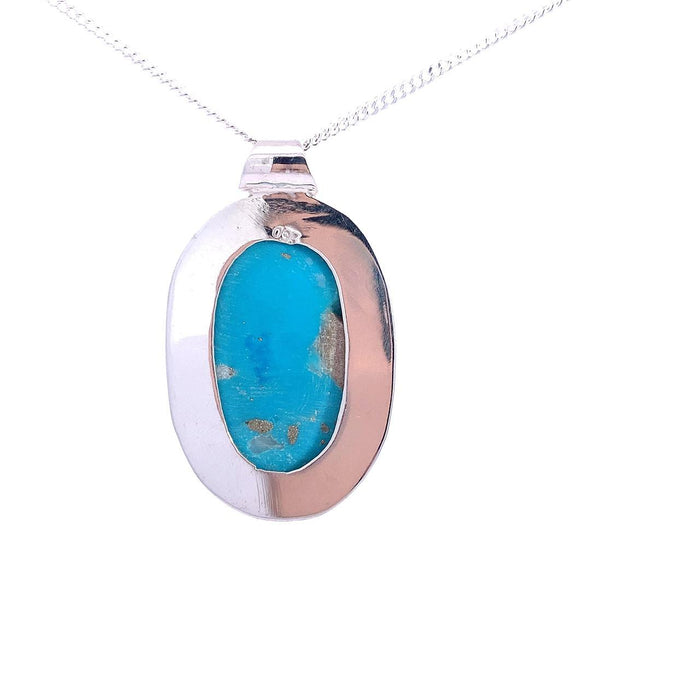 Taxco Artisan Sterling Silver Oval Turquoise Frame Pendant