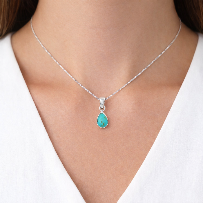 Taxco Artisan Sterling Silver Pear Shape Bezel Turquoise Pendant