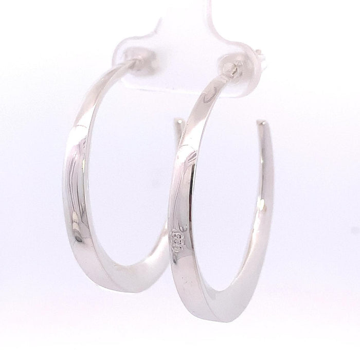 Taxco artisan sterling silver tapered open hoop earrings bright polished handcrafted Mexican silver jewelry 35mm