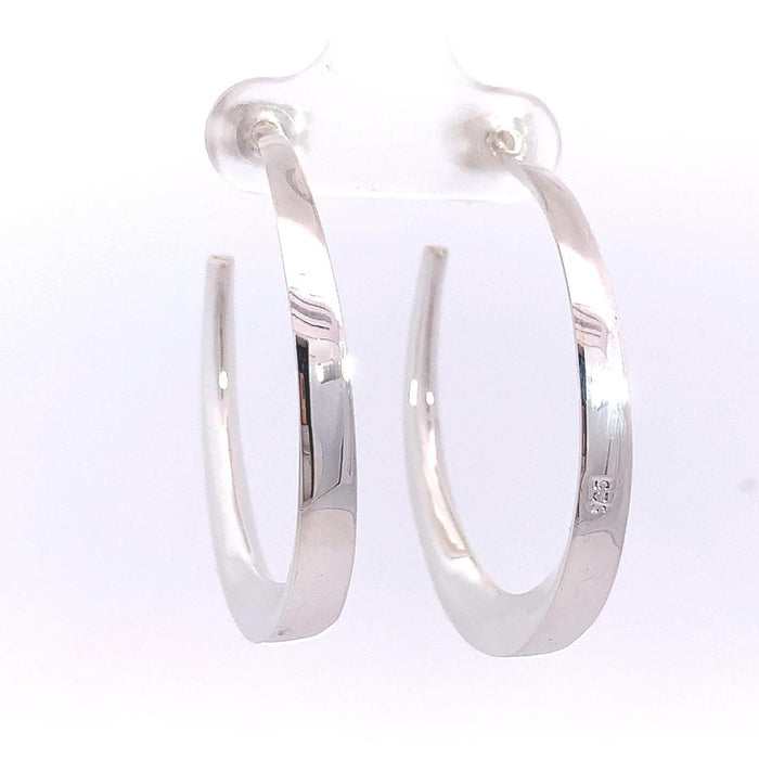 Taxco artisan sterling silver tapered open hoop earrings bright polished handcrafted Mexican silver jewelry 35mm