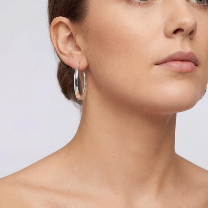 Taxco Artisan Sterling Silver Tapered Open Hoop Earrings – 35mm