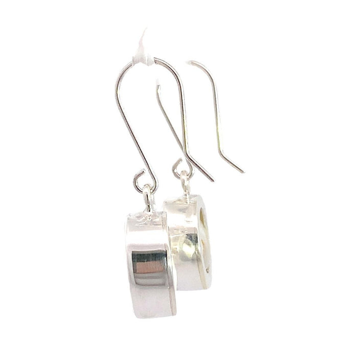 Taxco artisan sterling silver white mabe pearl dangle earrings handcrafted Mexican silver jewelry side view