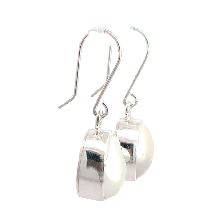 Taxco artisan sterling silver white mabe pearl dangle earrings handcrafted Mexican silver jewelry
