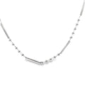 photo of a silver ball and bar link chain on a white background