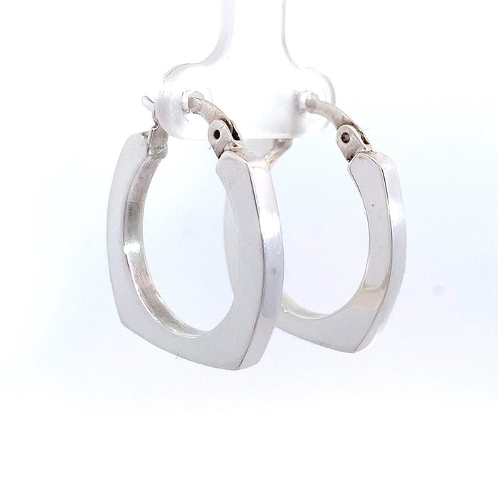 Taxco artisan sterling silver euro squared hoop earrings polished finish snap latch handcrafted Mexican silver jewelry