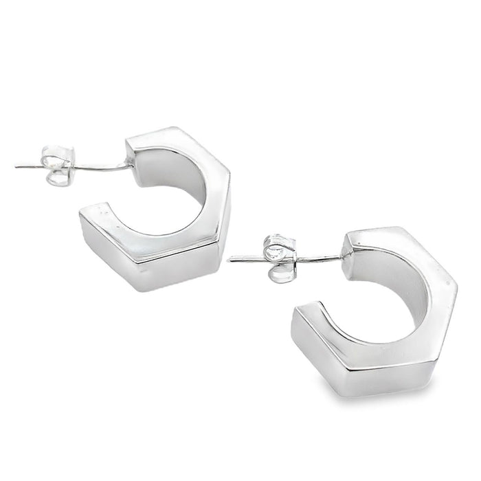 Taxco artisan sterling silver geometric hoop earrings bright polish finish 15mm diameter handcrafted Mexican silver jewelry