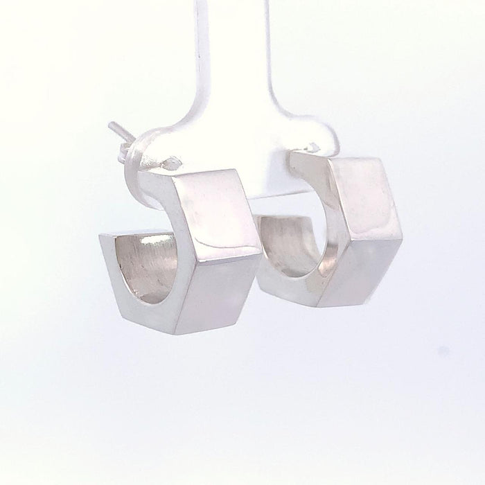 Taxco artisan sterling silver geometric hoop earrings bright polish finish 15mm diameter handcrafted Mexican silver jewelry