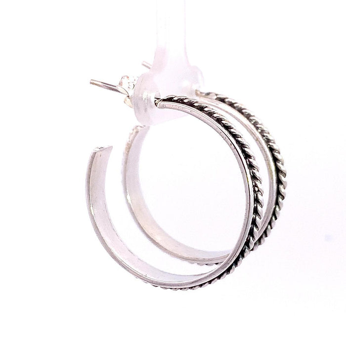 Taxco Sterling Silver Rope Center Hoop Earrings – 30mm Artisan Hoops