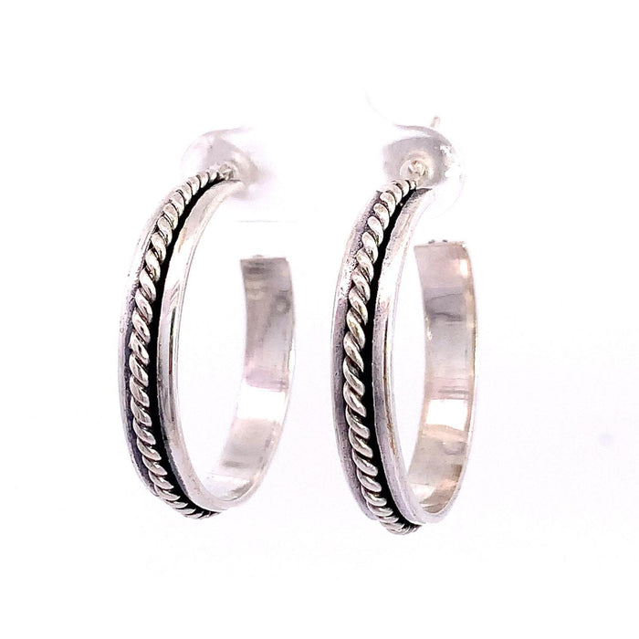 Taxco Sterling Silver Rope Center Hoop Earrings – 30mm Artisan Hoops