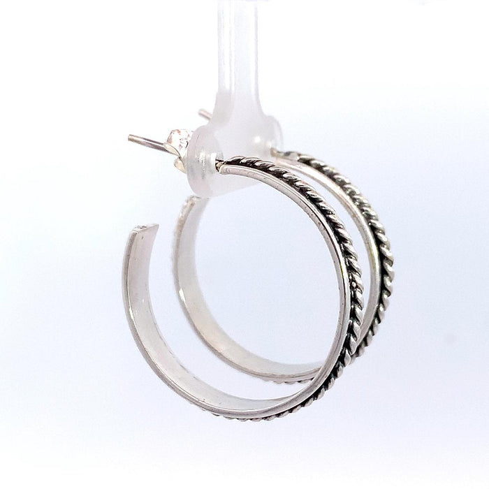 Taxco Sterling Silver Rope Center Hoop Earrings – 30mm Artisan Hoops