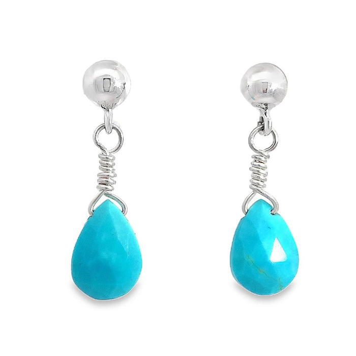 Sterling silver turquoise briolette dangle earrings handmade in Taxco Mexico