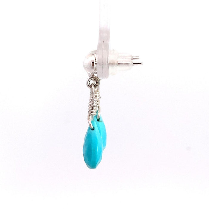 Sterling silver turquoise briolette dangle earrings handmade in Taxco Mexico side view