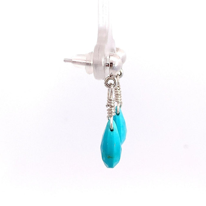 Sterling silver turquoise briolette dangle earrings handmade in Taxco Mexico side view